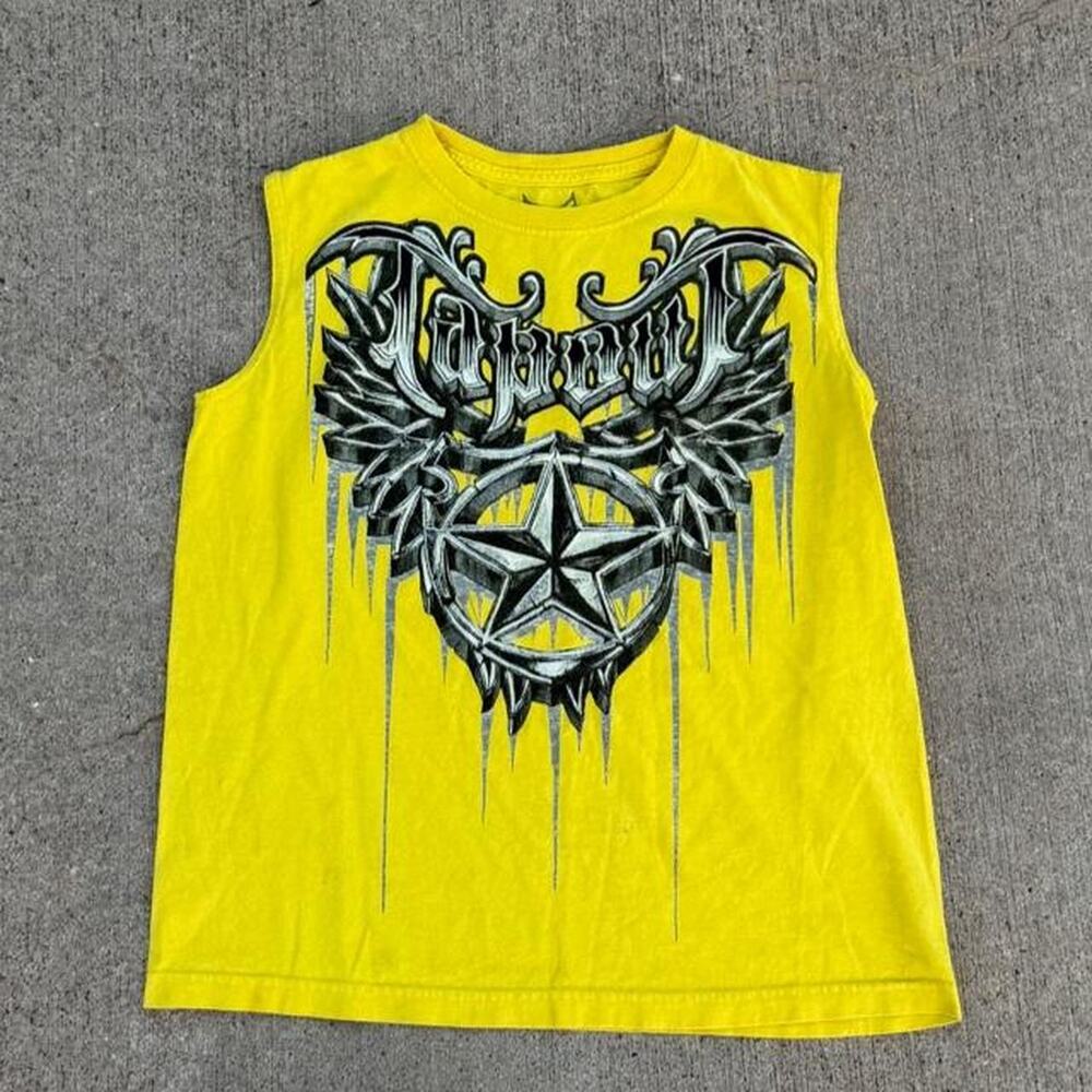 Y2k yellow tapout cutoff shirt small